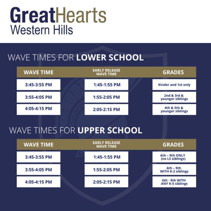 Wave times 2223 Great Hearts Western Hills, Serving Grades K9